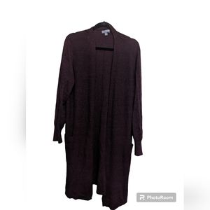 Long burgundy cardigan with pockets